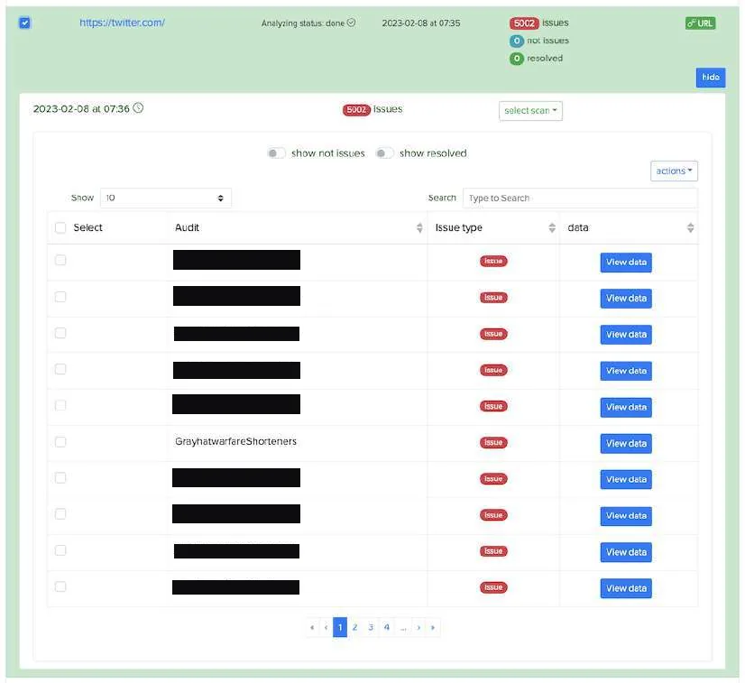 Breach detection project creation with asset types